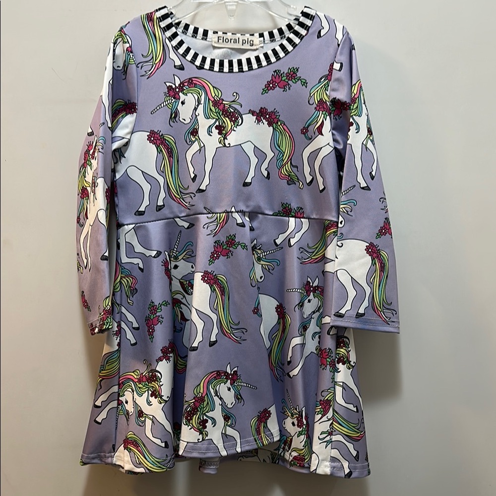 Purple Unicorn 🦄 Print Dress with Rainbow Accents